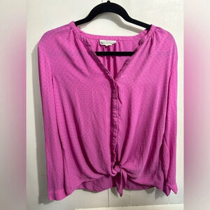 Dana Buchman Polka Dot Tie Front Blouse Size Large